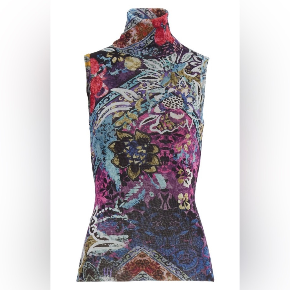 Fuzzi Sleevless Patchwork Turtleneck Mesh Blouse - image 1